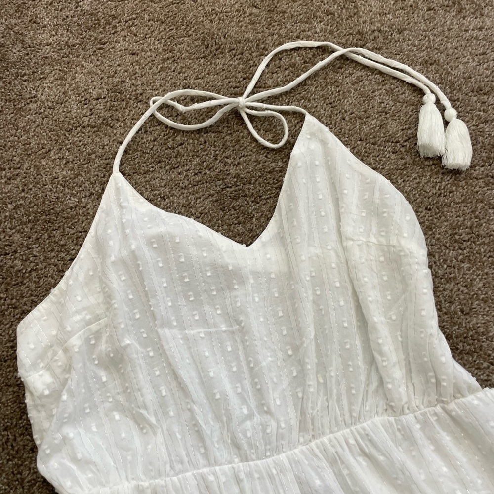 NWT Lulus - Sunny Reverie White Swiss Dot Lurex Halter Midi Dress - Picture 3 of 7